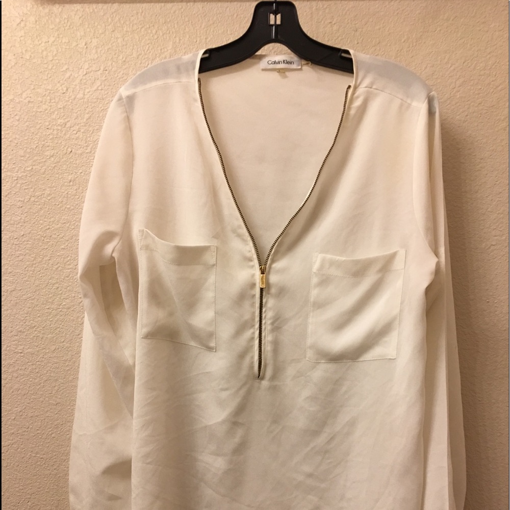 💎Calvin Klein ZIp Front RollUp 3/4 Sleeve Top L💎